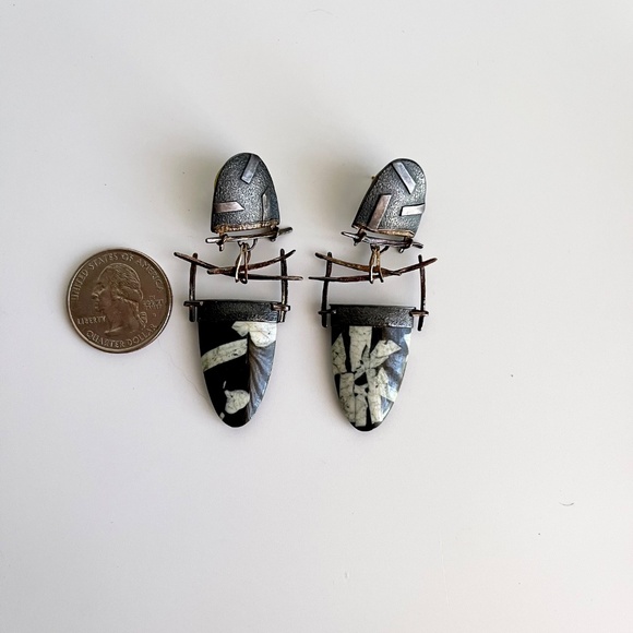 Carolyn Morris Bach Earrings Sterling Silver, 18K gold and stone earrings. - Picture 3 of 10